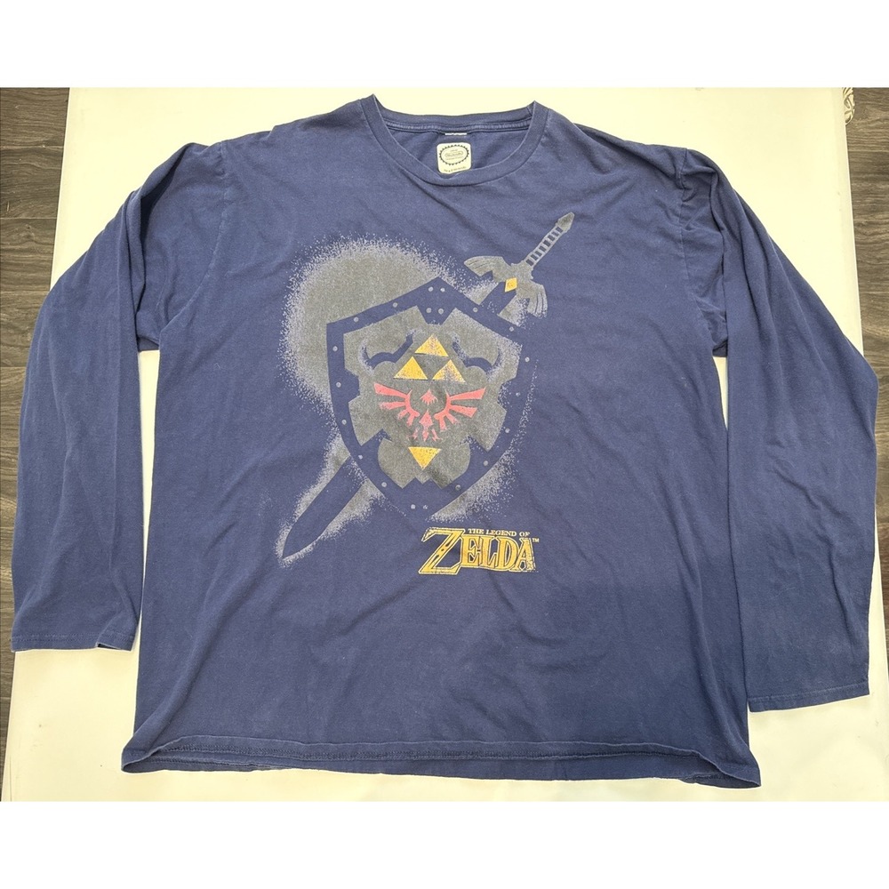 Nintendo T-Shirt Men 2XL Blue Good Legend Of Zelda Long Sleeve Shield Graphic